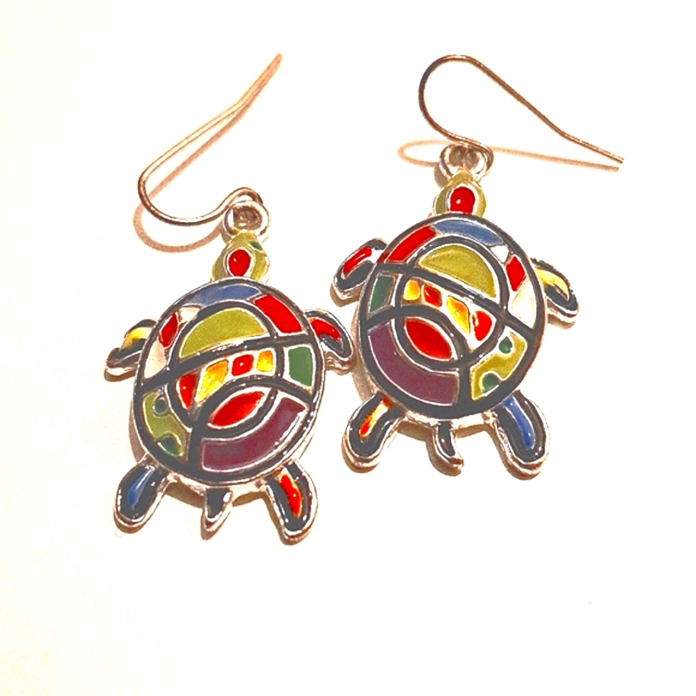 Enamel Painted Turtle Earrings